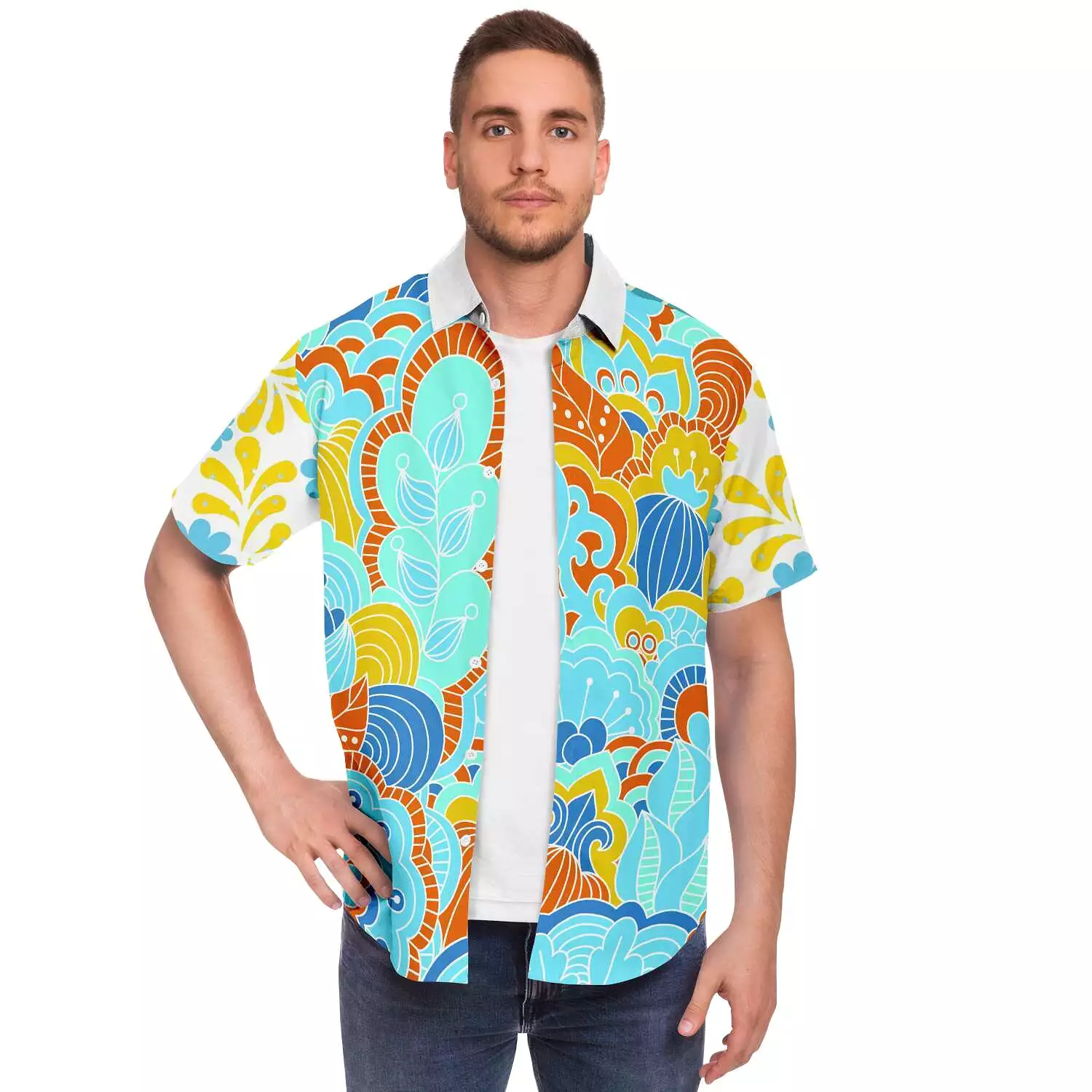 Blue Bullwinkle Short Sleeve Button Down Shirt