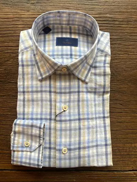 BLUE/TAN HIDDEN BUTTON DOWN SHIRT