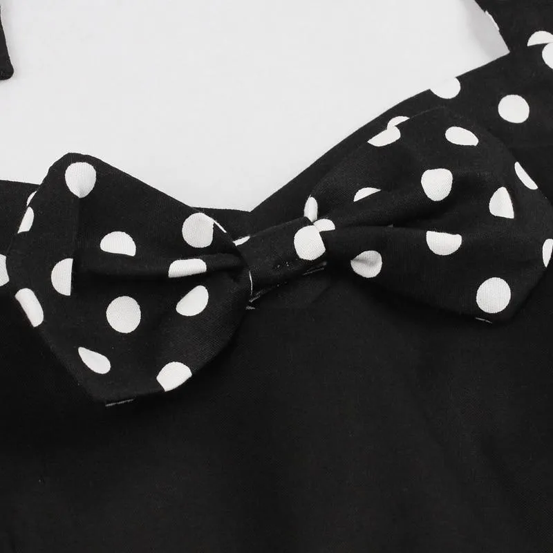 Bow Front Polka Dot Pin Up Vintage 50s Party Elegant Halter Backless High Waist Pockets Dress