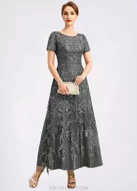 Braelyn A-line Scoop Illusion Ankle-Length Chiffon Lace Mother of the Bride Dress With Sequins STKP0021753