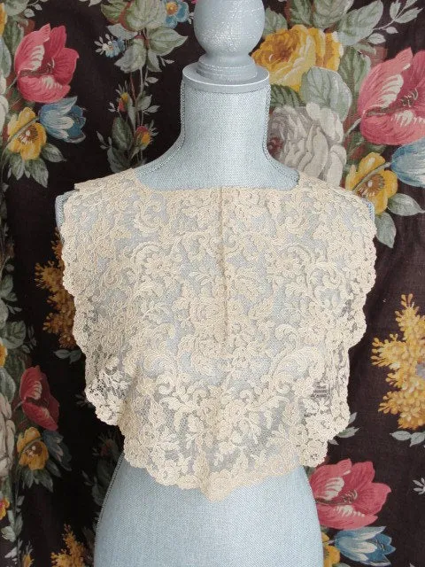 Breathtaking Large Antique FRENCH LACE Collar Tambour Embroidered Flowers Wear Front or Back Great Gatsby Style Bridal Vintage C