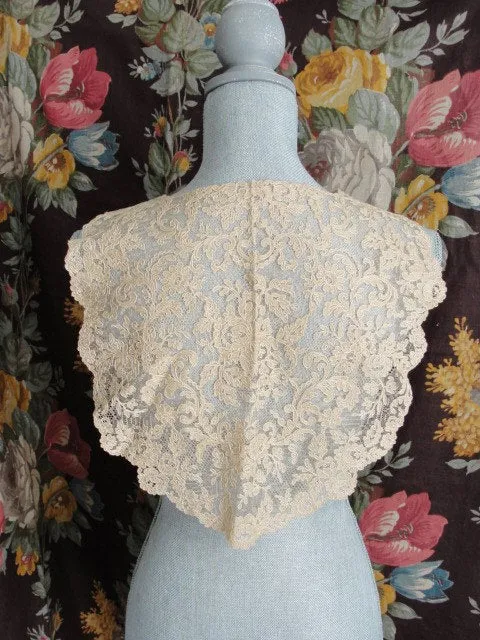 Breathtaking Large Antique FRENCH LACE Collar Tambour Embroidered Flowers Wear Front or Back Great Gatsby Style Bridal Vintage C