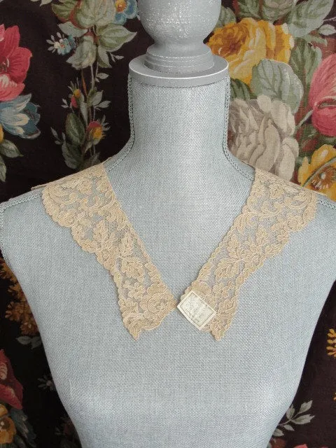 Breathtaking Large Antique FRENCH LACE Collar Tambour Embroidered Flowers Wear Front or Back Great Gatsby Style Bridal Vintage C