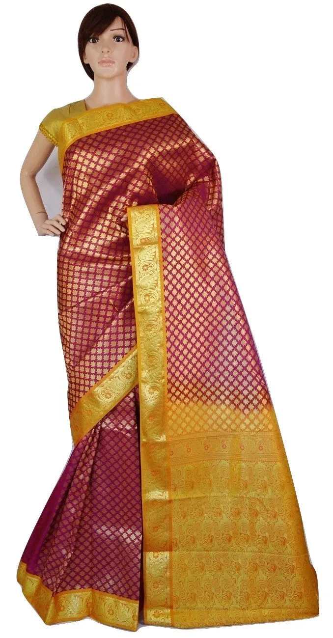 Bridal Wear Magenta Colour Kanchipuram Silk Saree