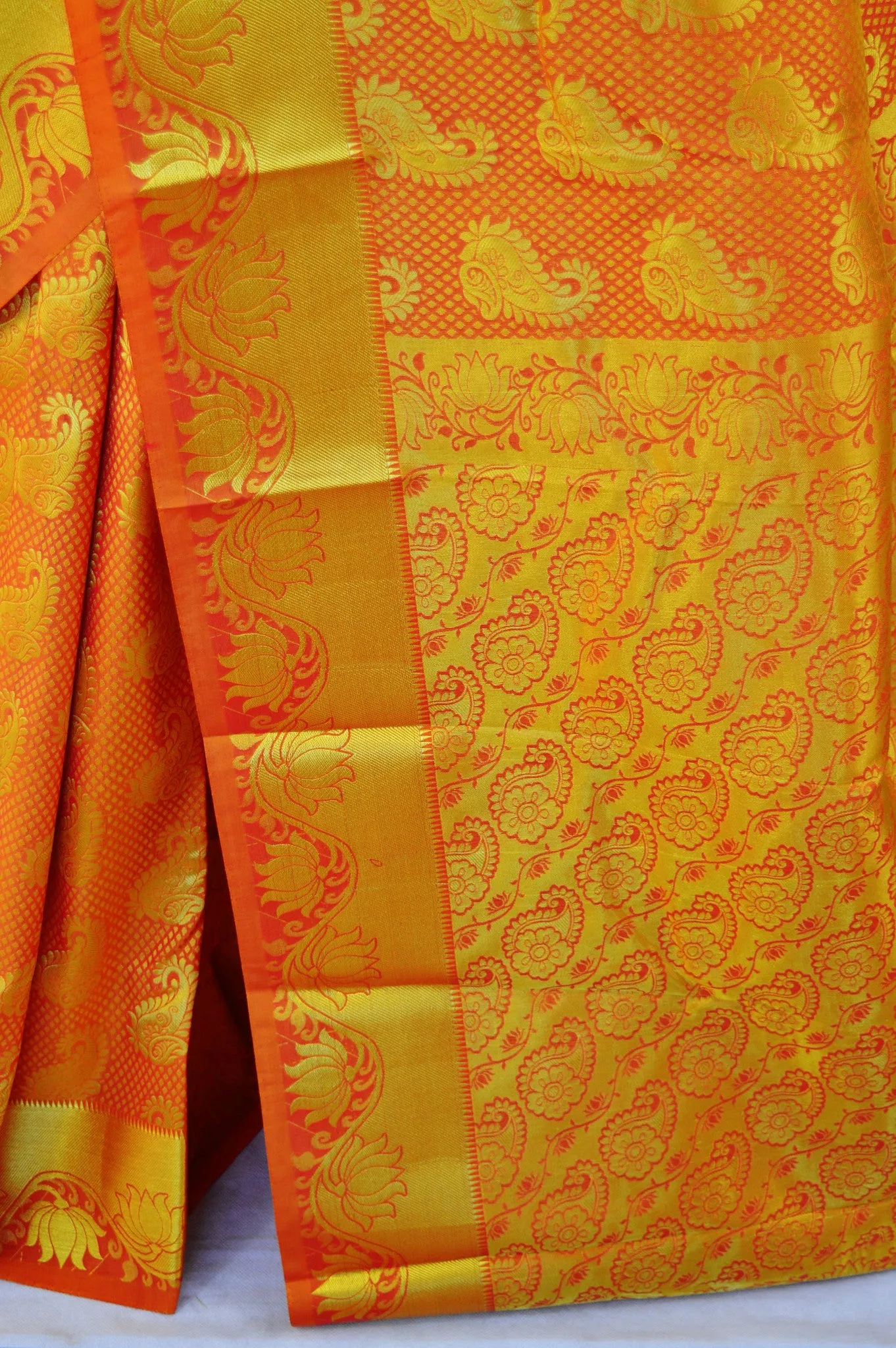 Bridal Wear Orange Colour Kanchipuram Silk Saree