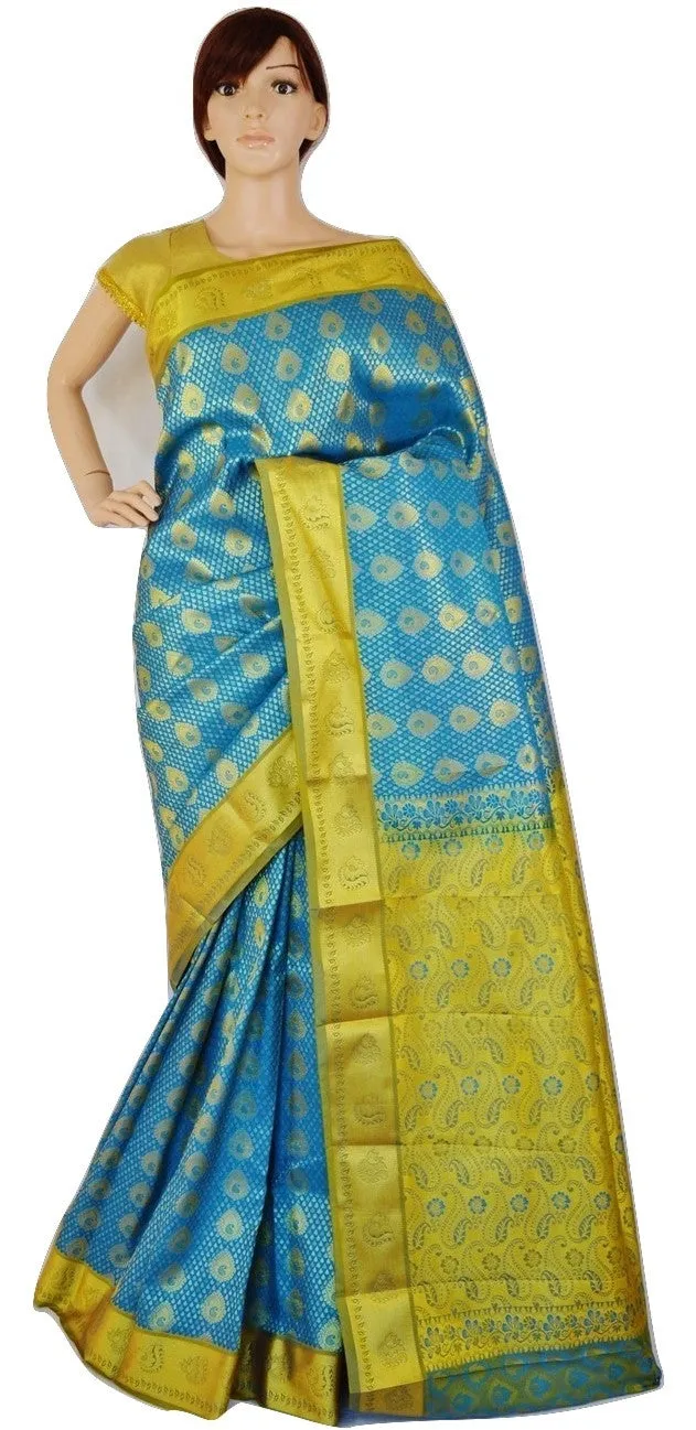 Bridal Wear Skyblue Colour Kanchipuram Silk Saree