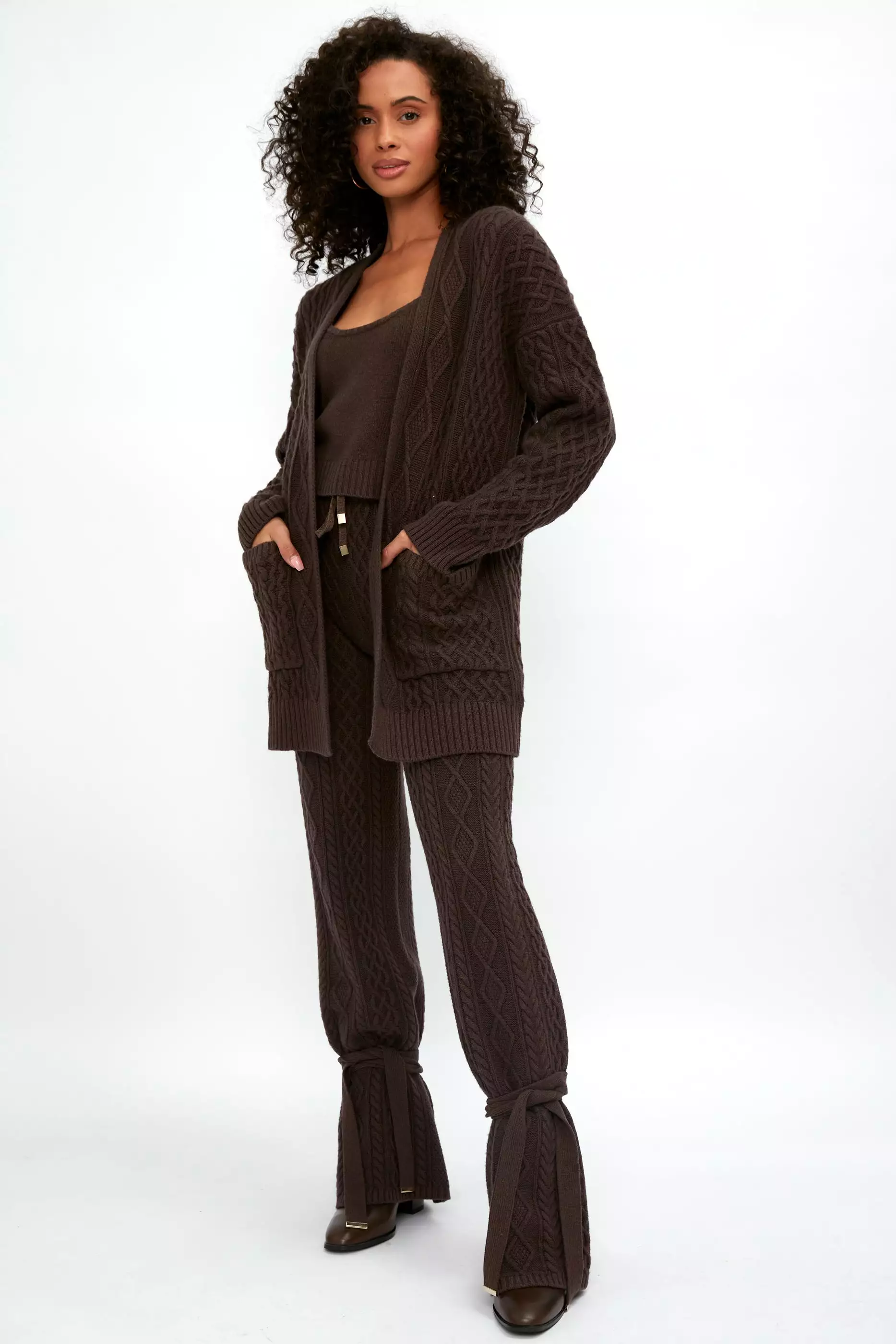 Cable Knit Cardigan in Chocolate