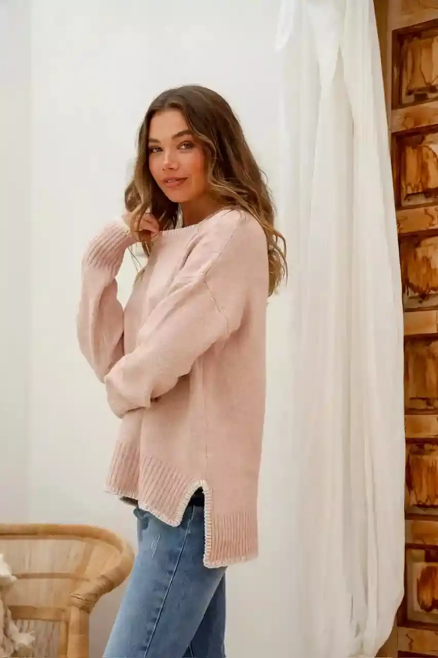 Canyon Blanket Stitch Knit Jumper Blush