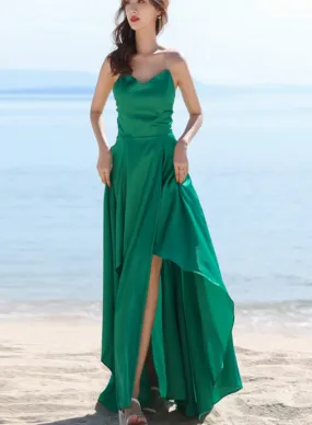 Chic Green High Low Homecoming Dress Wedding Party Dress, Simple Green Evening Dresses