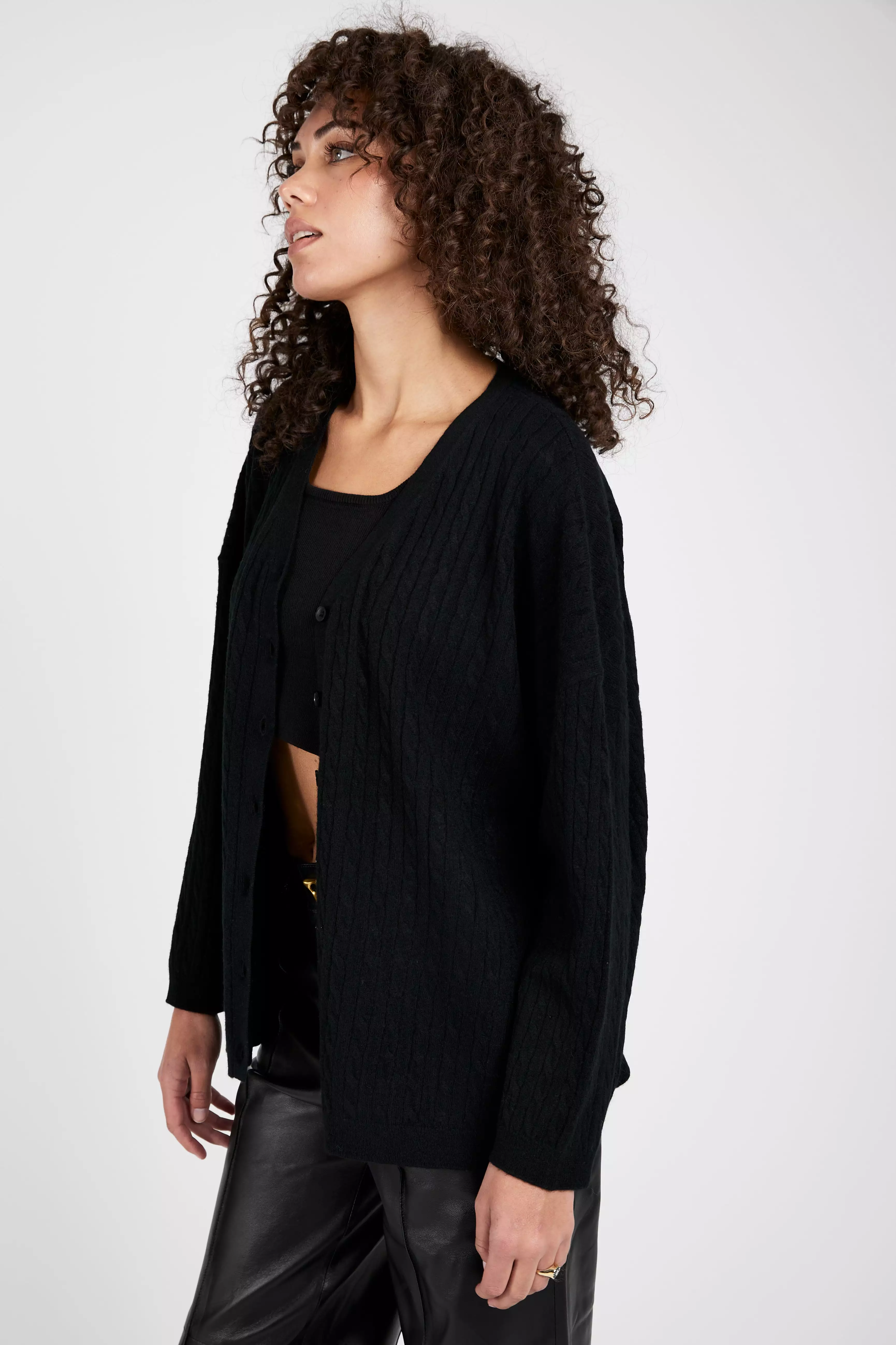 Cooper Cable Knit Cardigan in Black