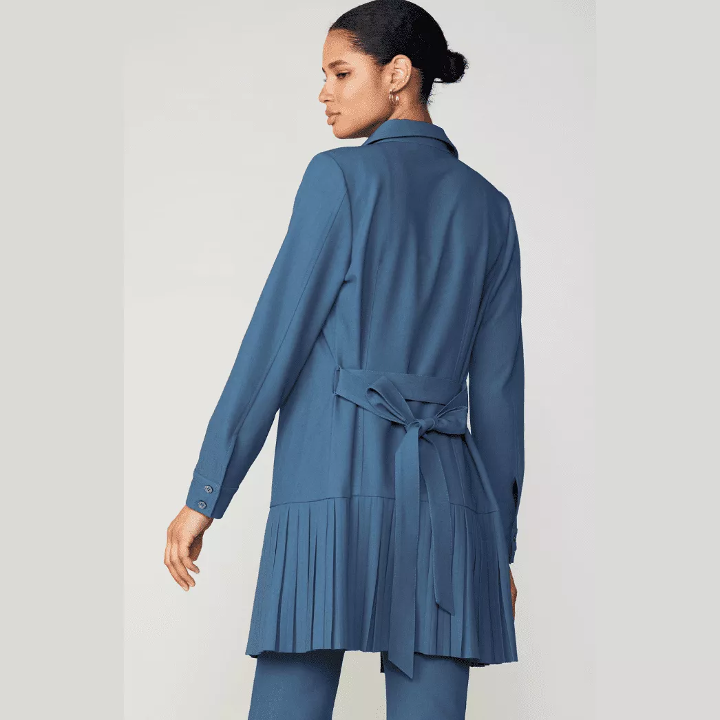 Current Air Pleated Button Down Shirt Dress in Aegean Blue