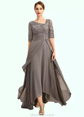 Danielle A-line Asymmetrical Asymmetrical Chiffon Lace Mother of the Bride Dress With Pleated Sequins STKP0021688