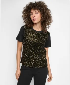 DKNY Women's Crewneck Short-Sleeve Sequin Blouse