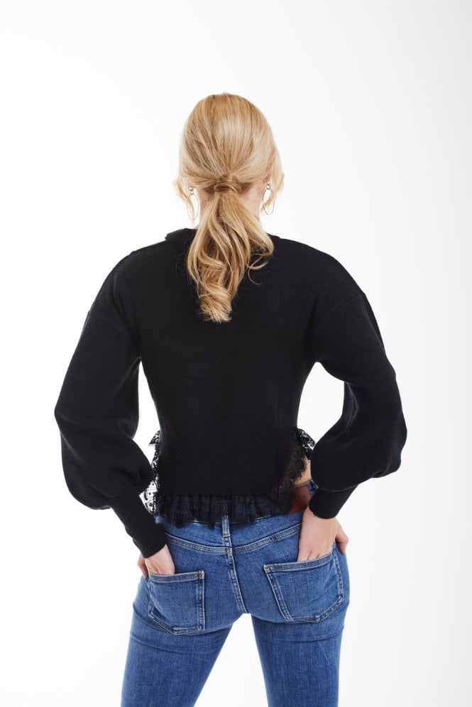 Double Second Black Knit Jumper With Lace Trim