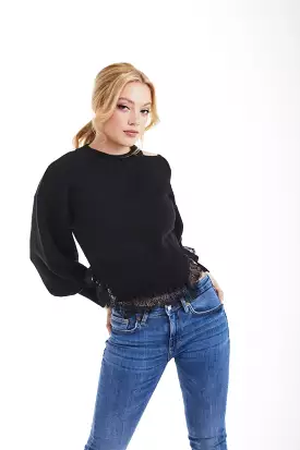 Double Second Black Knit Jumper With Lace Trim