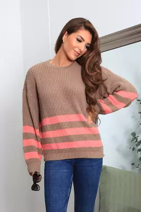 Double Second Brown And Pink Striped Oversized Knit Jumper