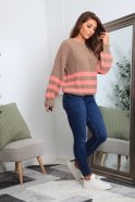 Double Second Brown And Pink Striped Oversized Knit Jumper