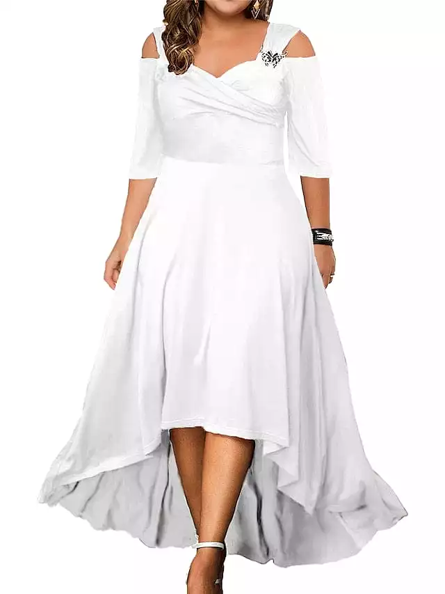 Elegant Plus Size Swing Party Dress with Half Sleeves