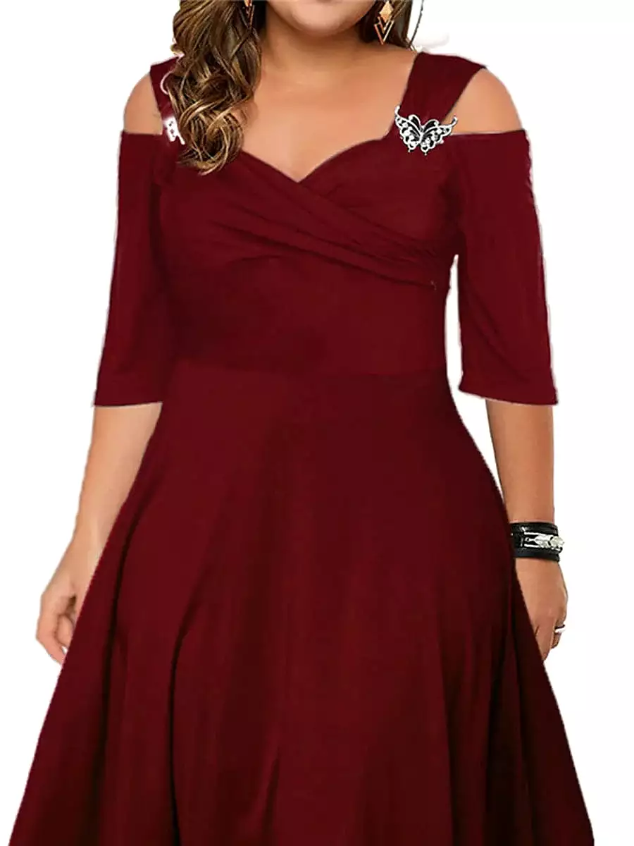 Elegant Plus Size Swing Party Dress with Half Sleeves