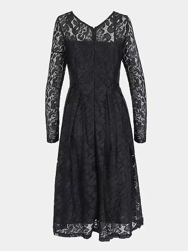 Elegant V-Neck Lace Party Dress with Long Sleeves