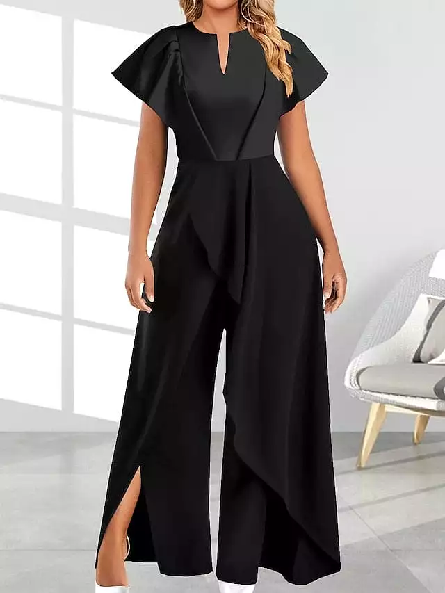 Elegant V-Neck Wide Leg Jumpsuits for Women in Black, White, and Wine - S, M, L