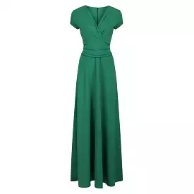 Emerald Green V Neck Cap Sleeve Maxi Dress