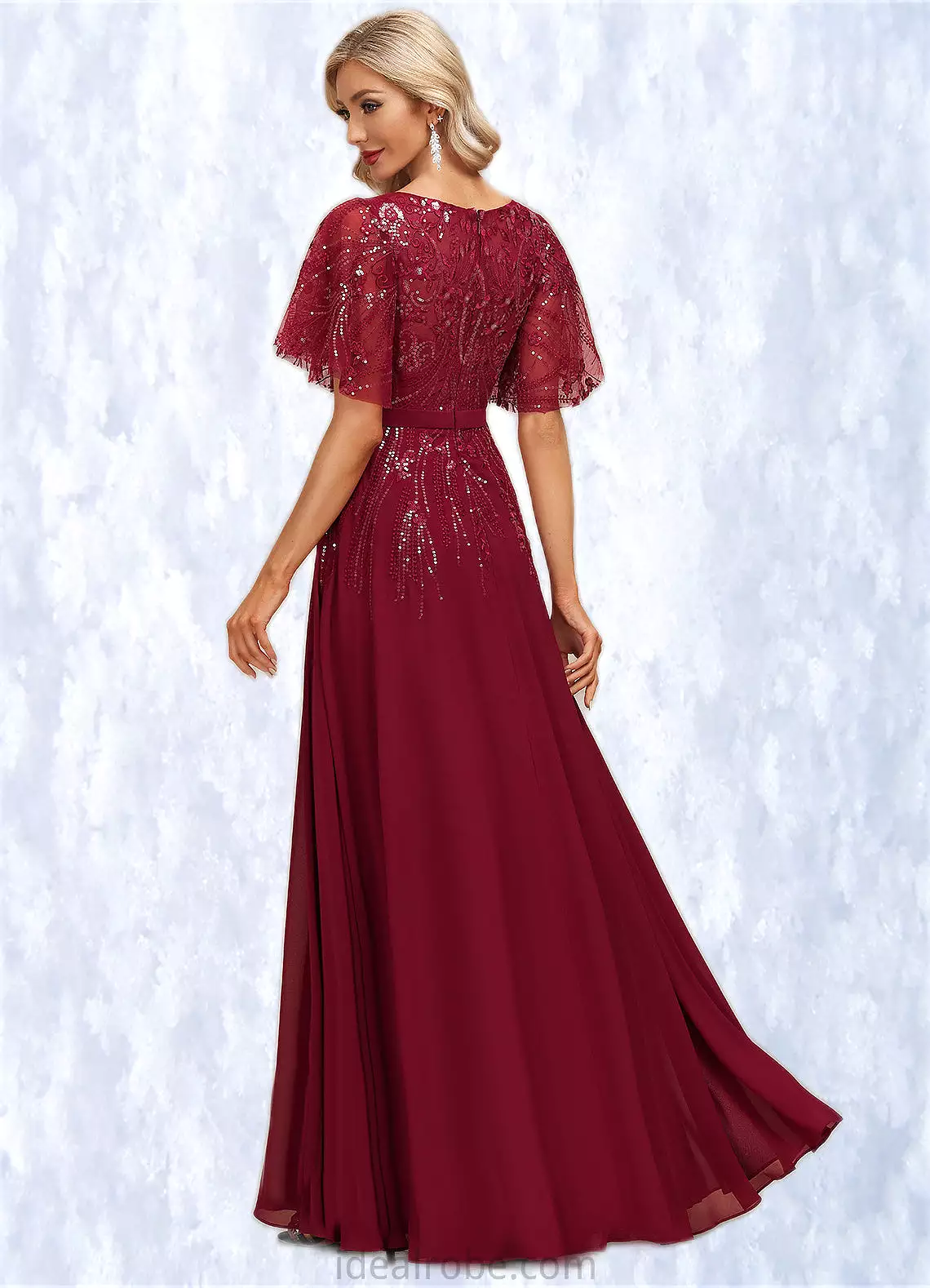 Faith A-line V-Neck Floor-Length Chiffon Lace Mother of the Bride Dress With Sequins STKP0021767