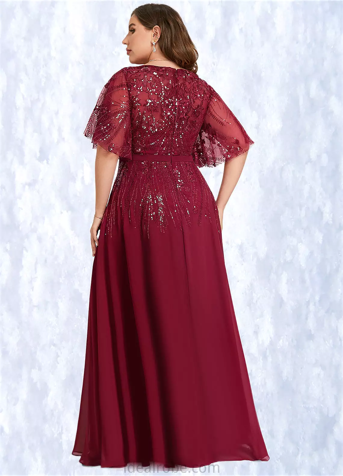 Faith A-line V-Neck Floor-Length Chiffon Lace Mother of the Bride Dress With Sequins STKP0021767