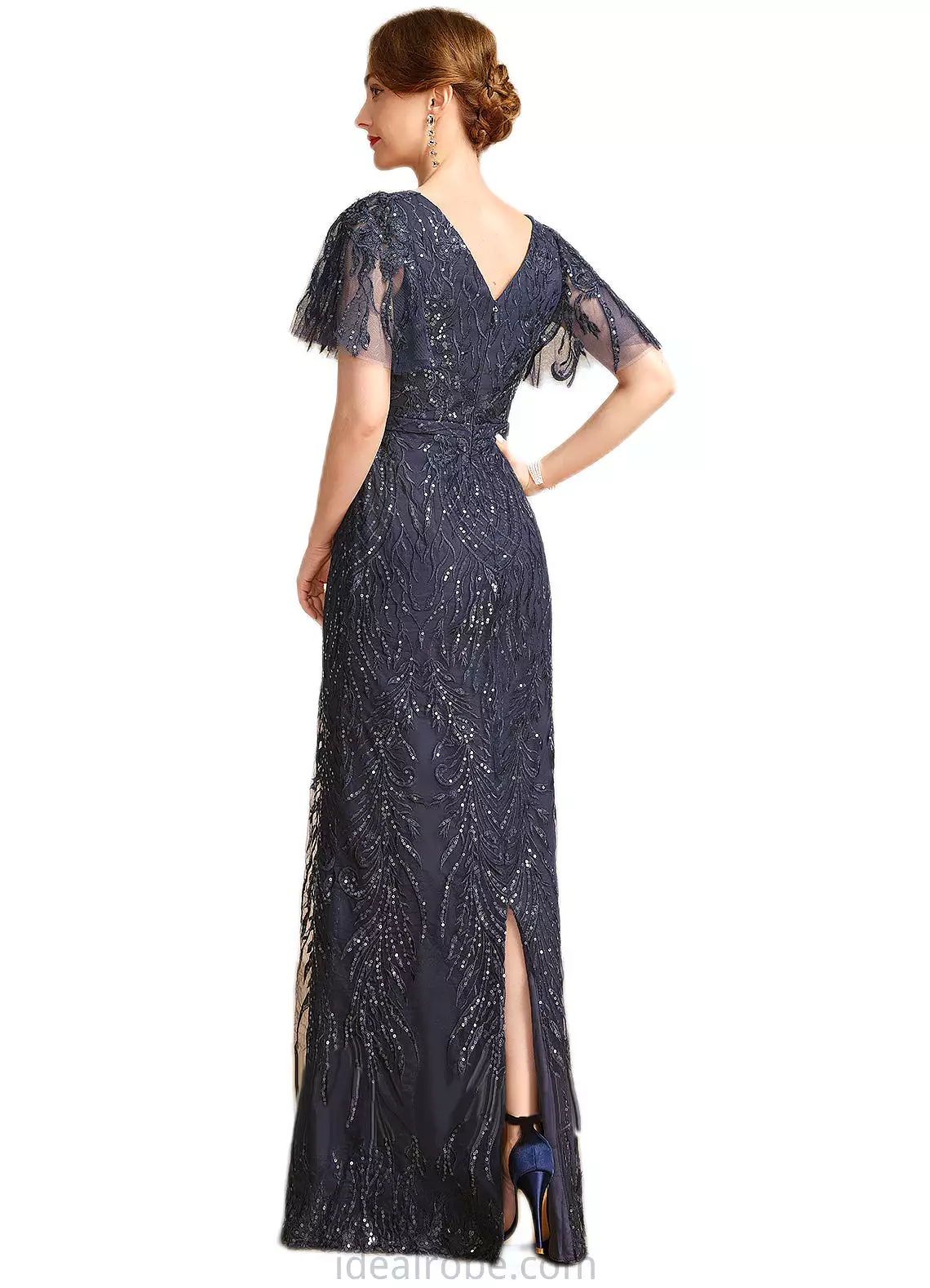 Fatima Sheath/Column Square Floor-Length Lace Mother of the Bride Dress With Sequins STKP0021665