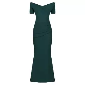 Forest Green Bardot Capped Sleeve Maxi Dress