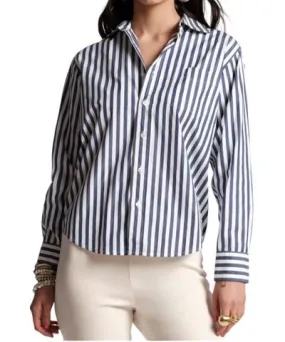 Frances Valentine Button Down Stripe Shirt In Stripe Navy/white