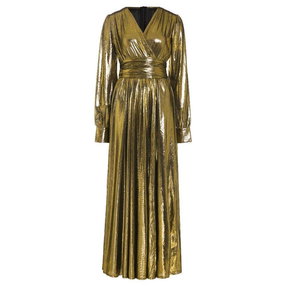 Golden Glitter Lantern Sleeve Maxi Dress