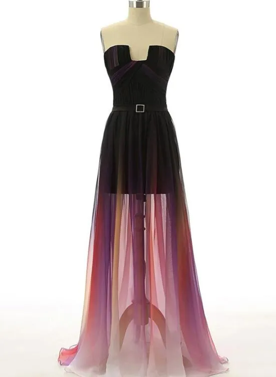 Gradient High Low Formal Dresses, Long Party Dresses, Chiffon Homecoming Dresses