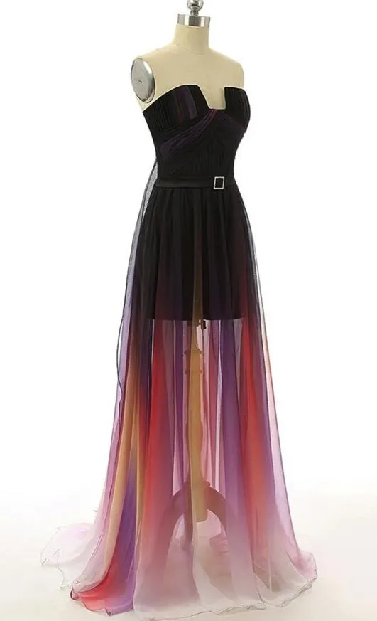 Gradient High Low Formal Dresses, Long Party Dresses, Chiffon Homecoming Dresses