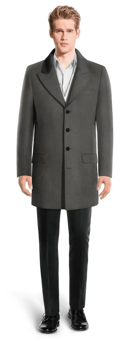 Grey Peak Lapel Coat with contrasted Collar