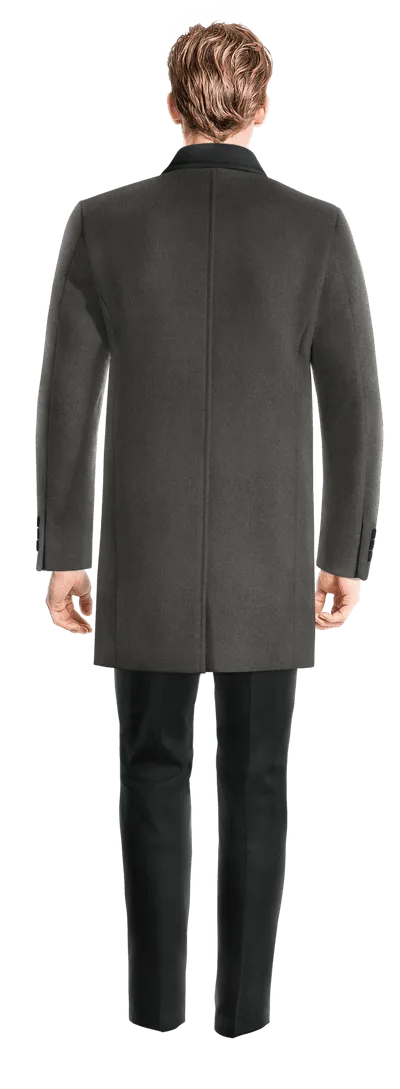 Grey Peak Lapel Coat with contrasted Collar