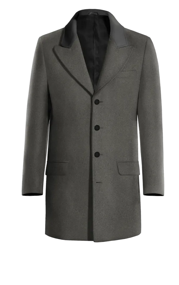 Grey Peak Lapel Coat with contrasted Collar