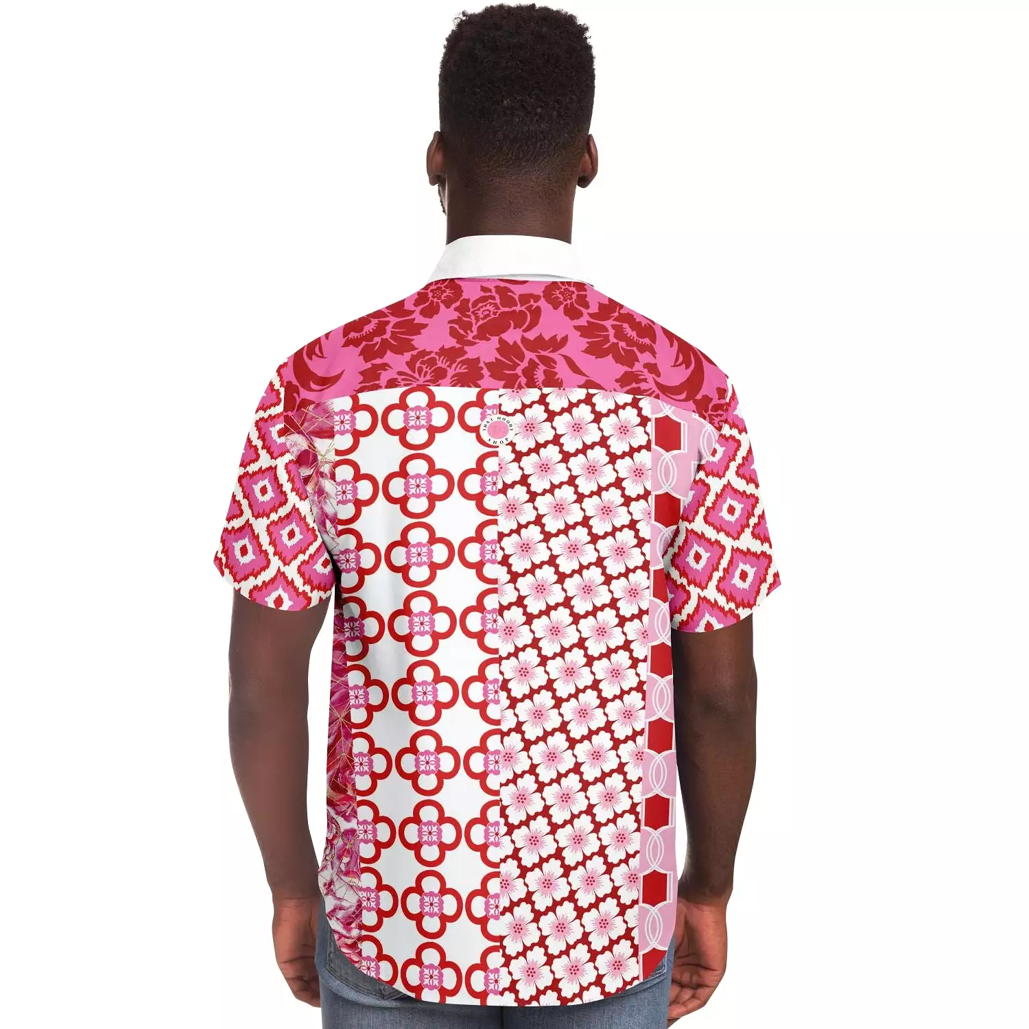 Gypsy Beat Pink Patchwork Short Sleeve Button Down Shirt