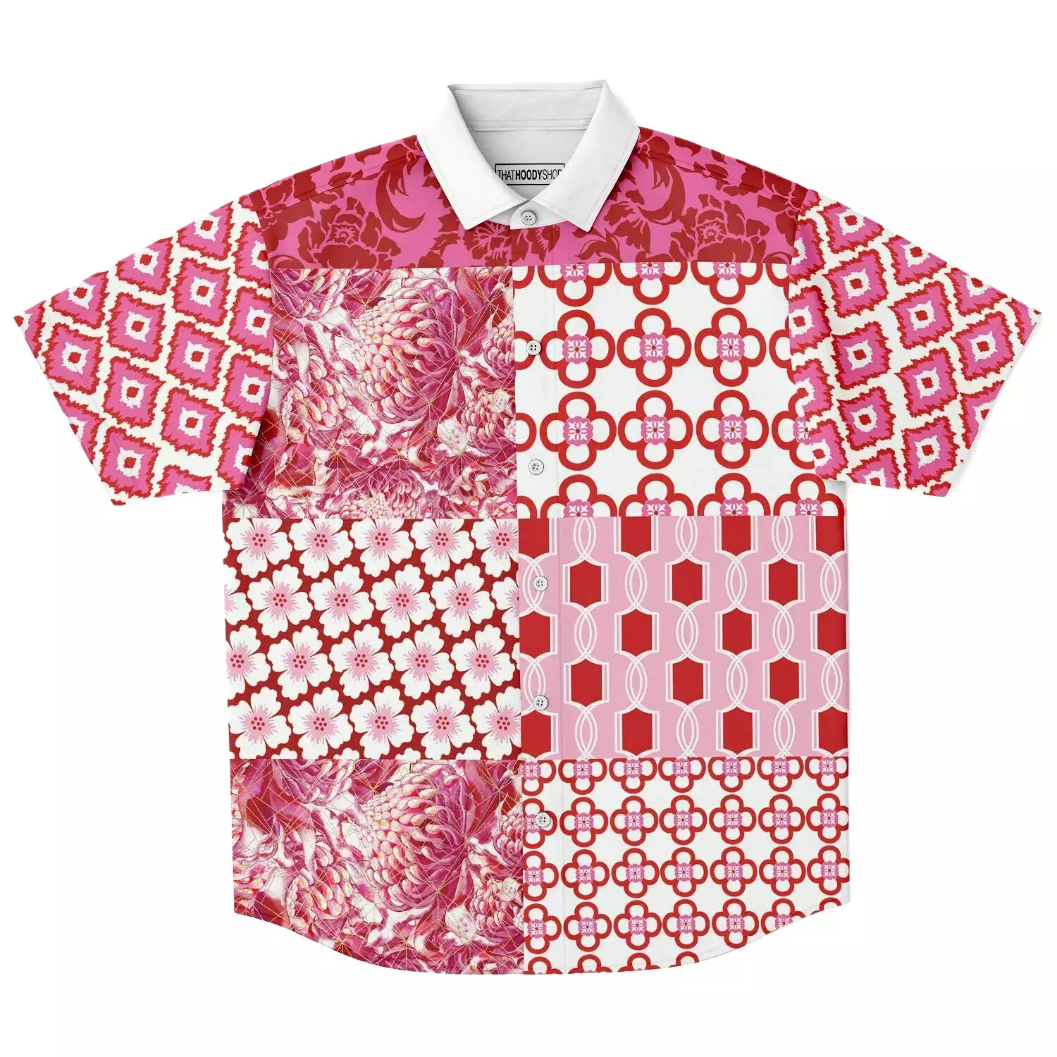 Gypsy Beat Pink Patchwork Short Sleeve Button Down Shirt