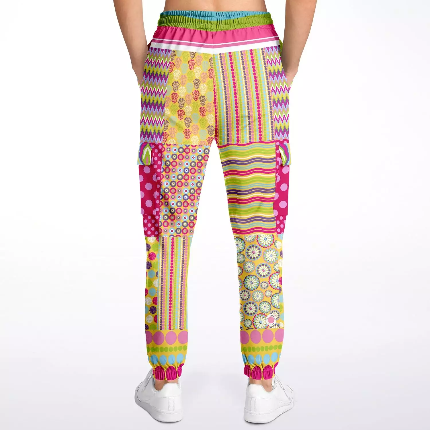 Hello Janis! Green Striped Patchwork Unisex Eco-Poly Cargo Joggers