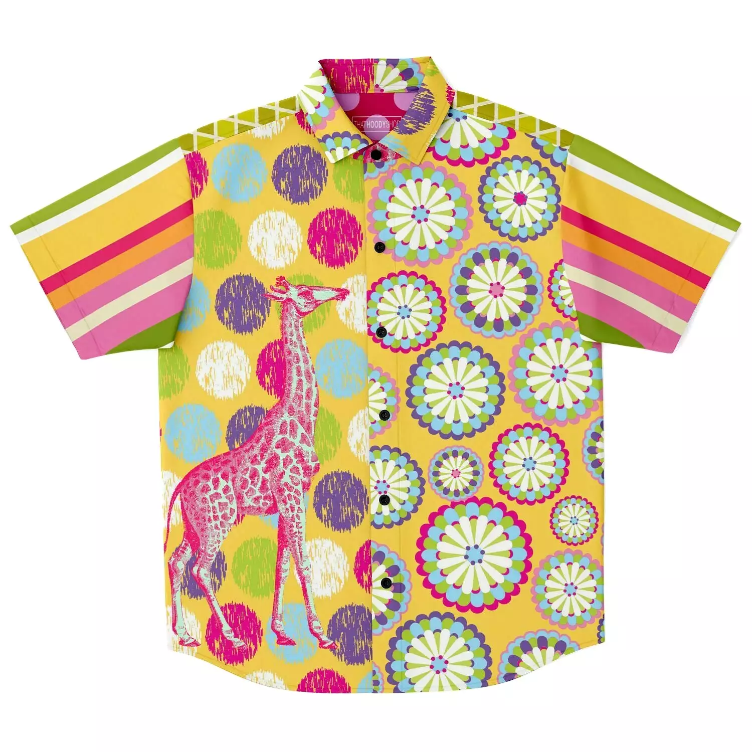 Hello Janis! Yellow Geo Print Short Sleeve Button Down Shirt