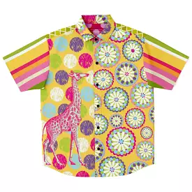 Hello Janis! Yellow Geo Print Short Sleeve Button Down Shirt