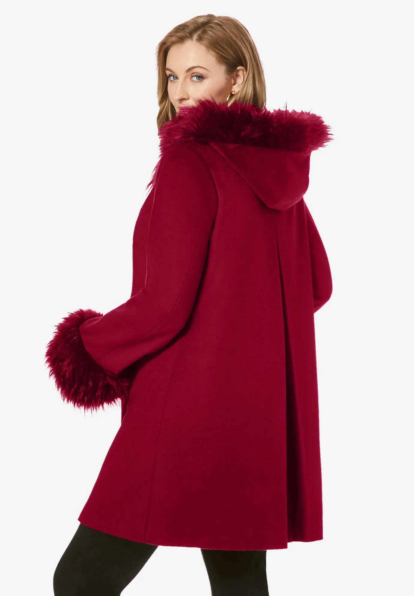 Hooded Faux Fur Trim Coat