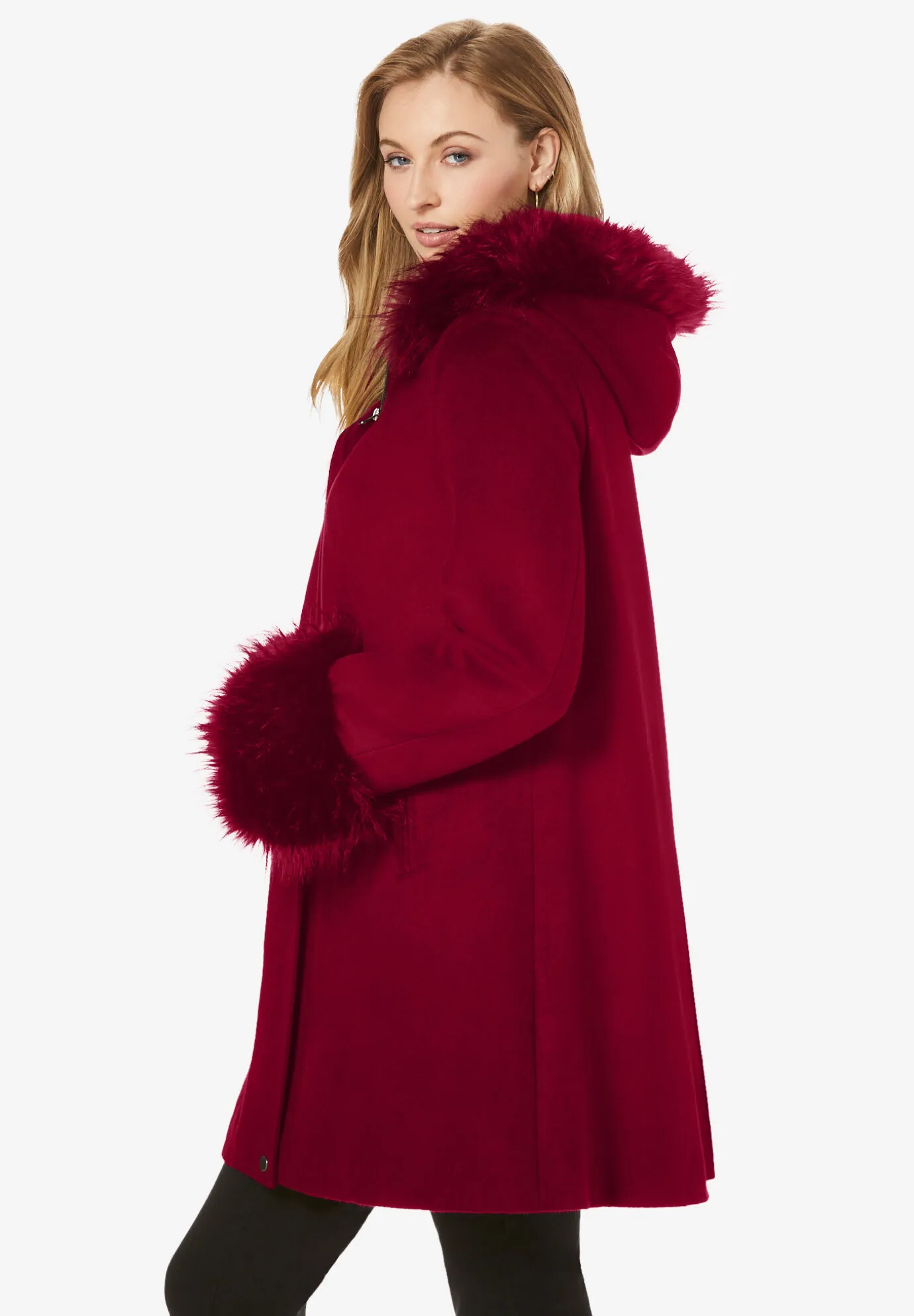 Hooded Faux Fur Trim Coat