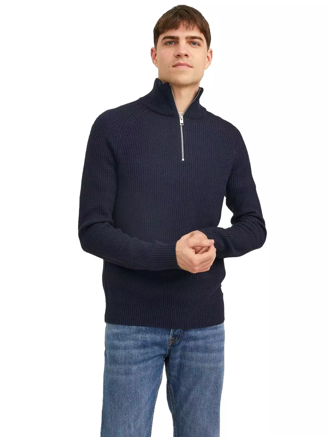 Jack & Jones Mens 'JJPANNEL' Half Zip Flunnel Neck Knit Jumper