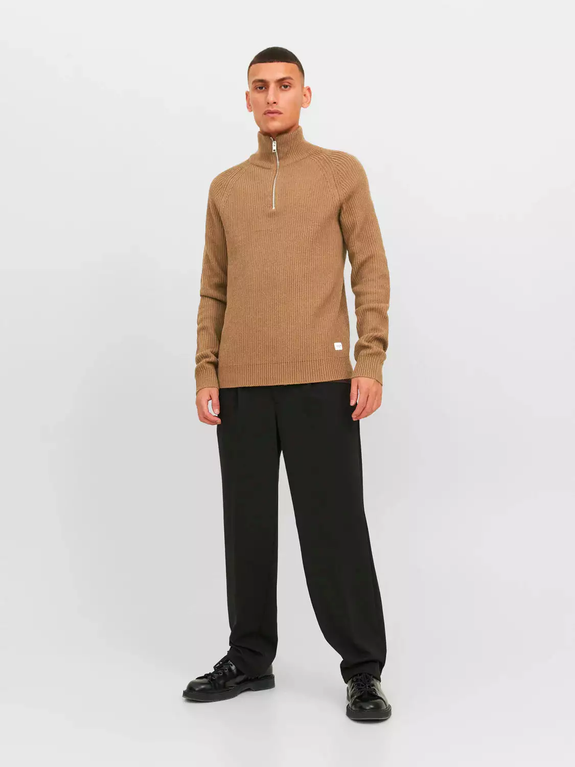 Jack & Jones Mens 'JJPANNEL' Half Zip Flunnel Neck Knit Jumper