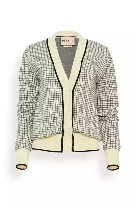 Jacquard Check Cardigan in Butter Base Black Check