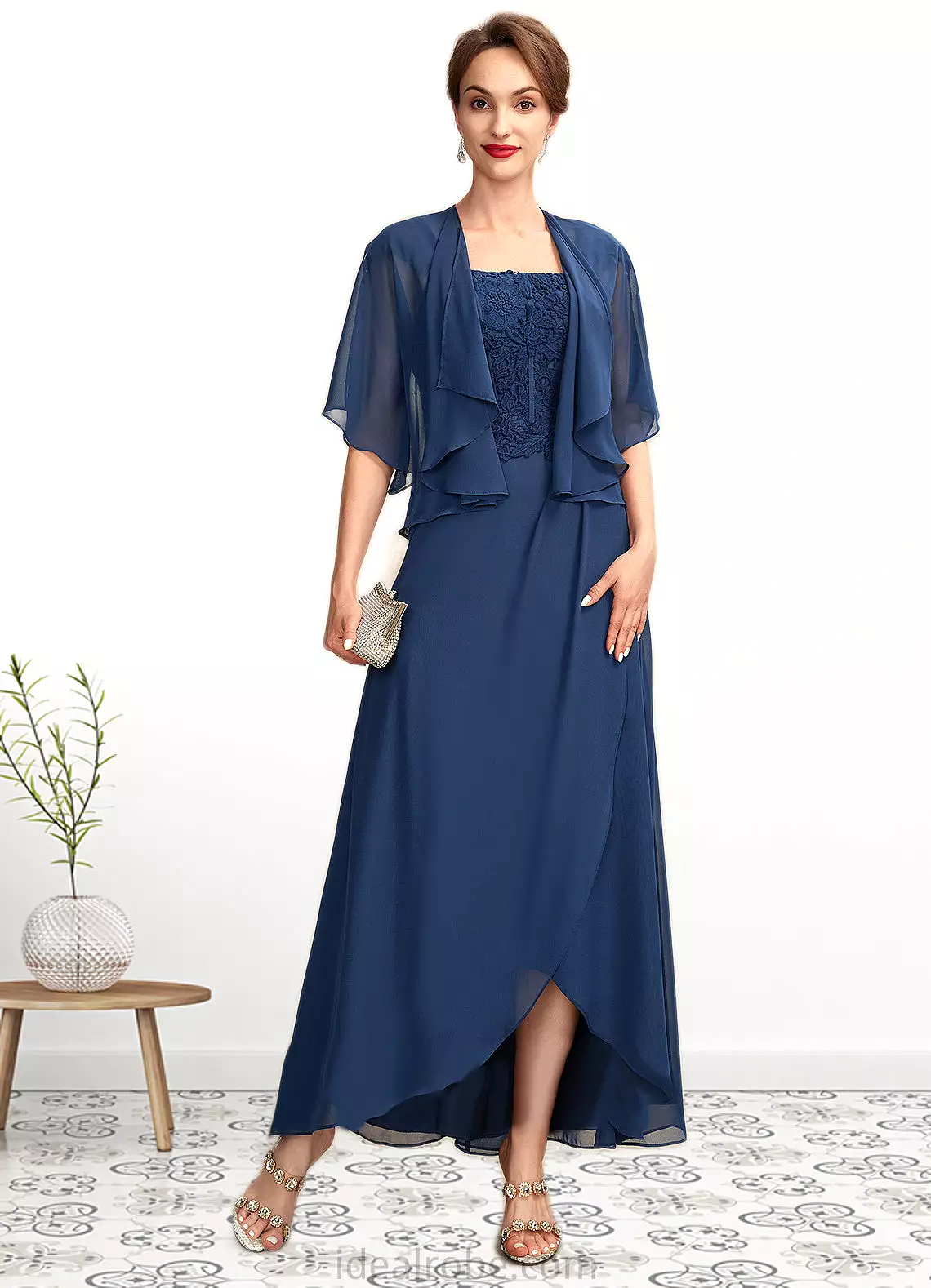 Jayla A-Line Square Neckline Asymmetrical Chiffon Lace Mother of the Bride Dress STK126P0015034