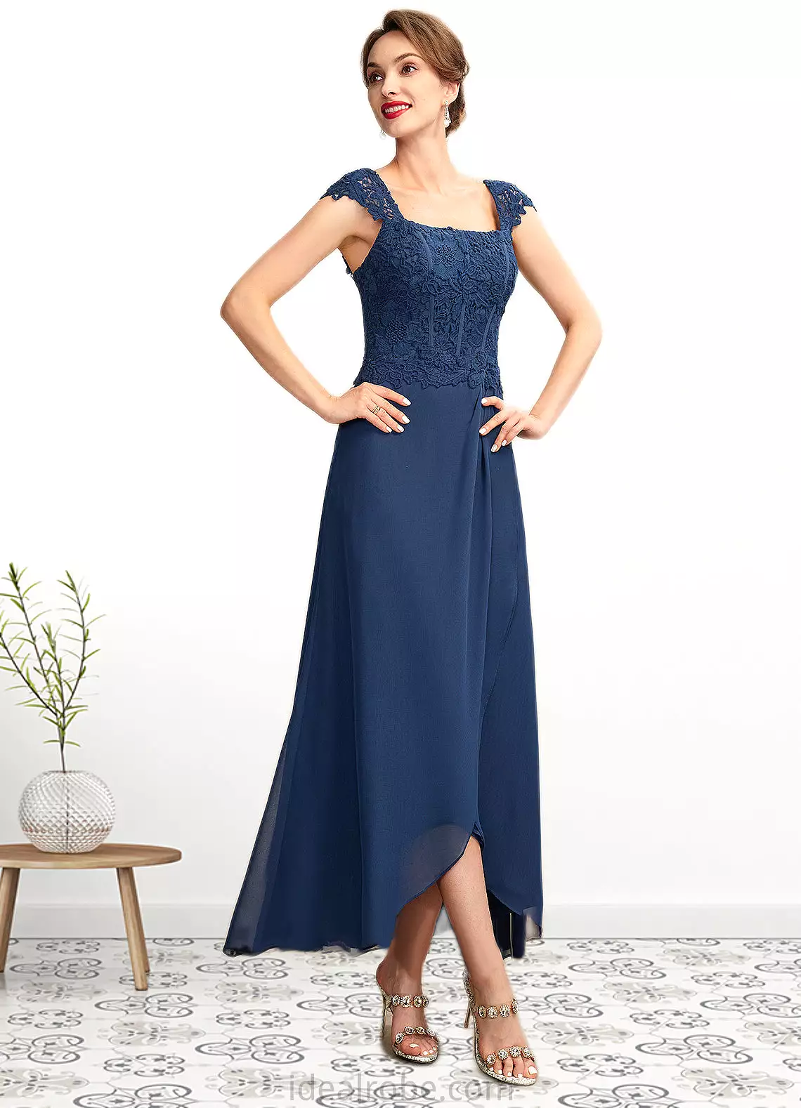 Jayla A-Line Square Neckline Asymmetrical Chiffon Lace Mother of the Bride Dress STK126P0015034