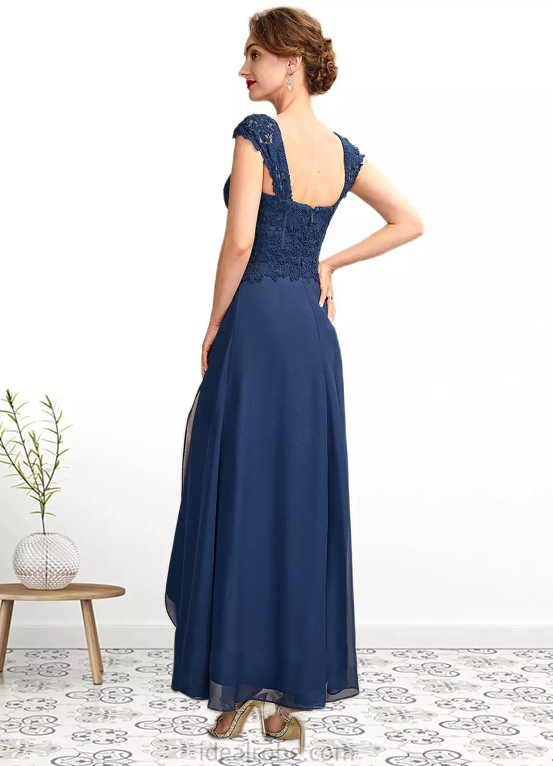 Jayla A-Line Square Neckline Asymmetrical Chiffon Lace Mother of the Bride Dress STK126P0015034